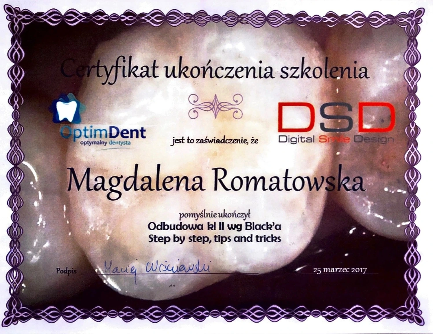 Certyfikaty Higienistka Magdalena Romatowska